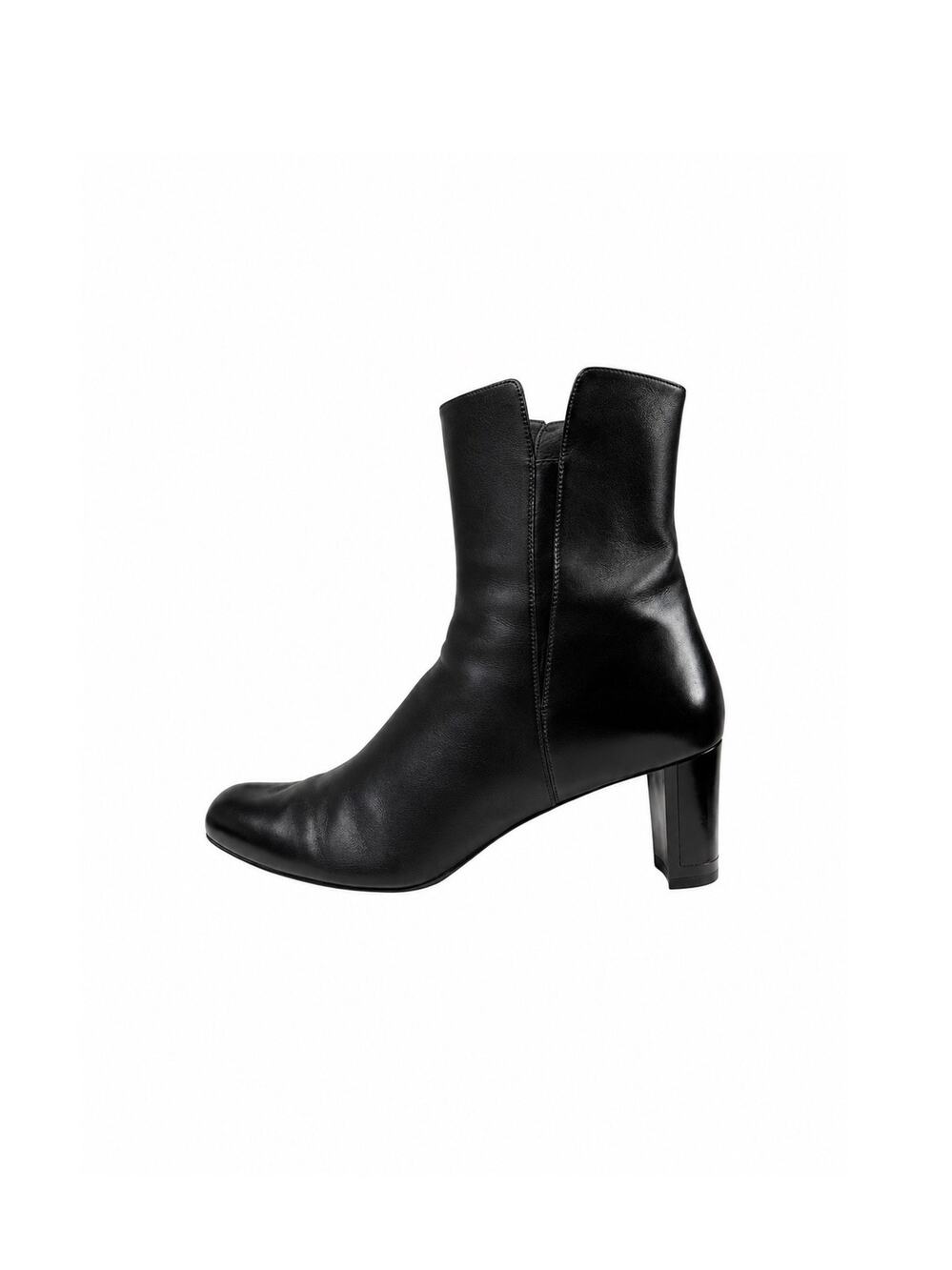 Stuart Weitzman Black Leather Ankle Boots Almond Toe Heeled Minimalist Booties